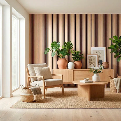 Flexible acoustic wall panels in living room — SOVAIA RIPPEL