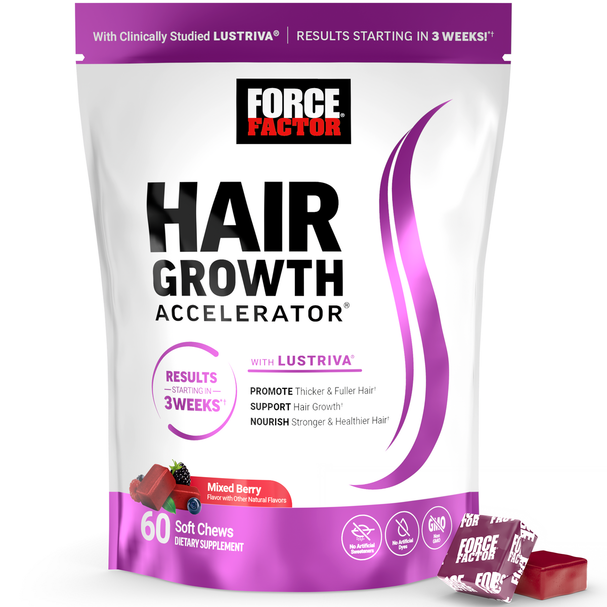 Force Factor Hair Growth Accelerator — 60 mixed berry soft chews